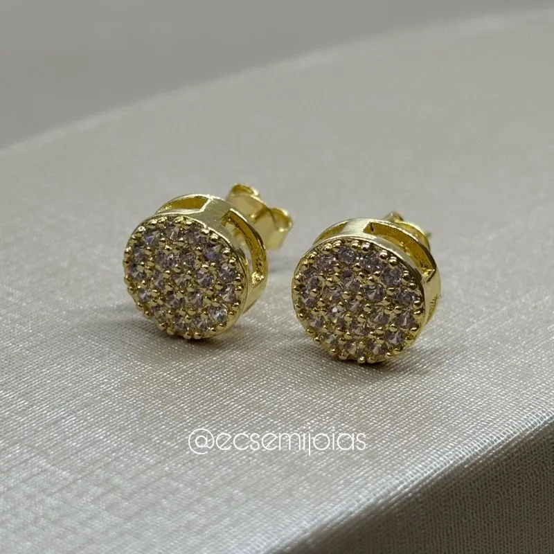 Brinco redondo cravejado - 9mm - banhado a ouro 18k