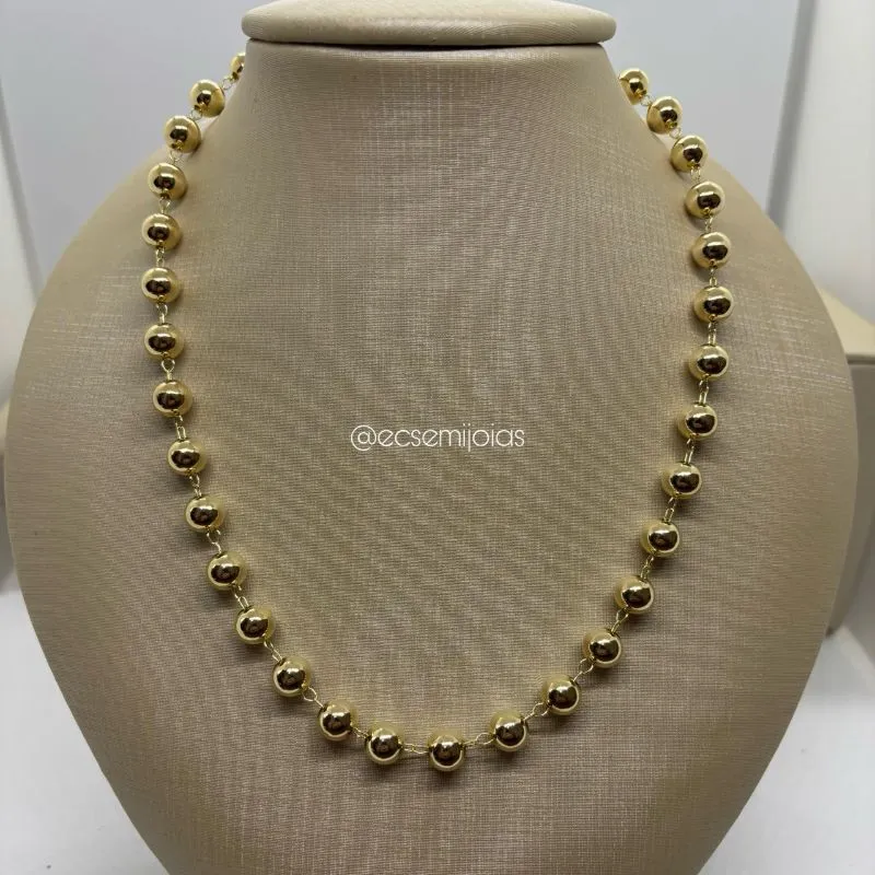 Colar de bolas lisas 8mm - 45cm - banhado a ouro 18k