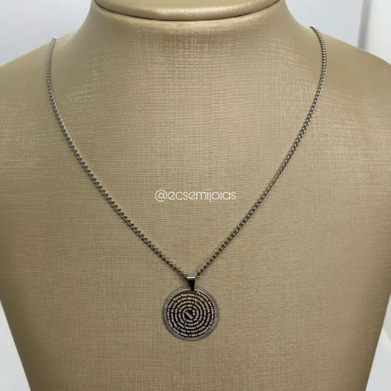 Colar grumet fino com pingente medalha do PAI NOSSO - 45cm - aço inoxidável