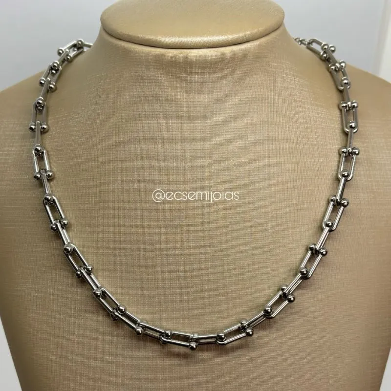 Colar inspiração de elos graduados - 40cm + extensor - aço inoxidável