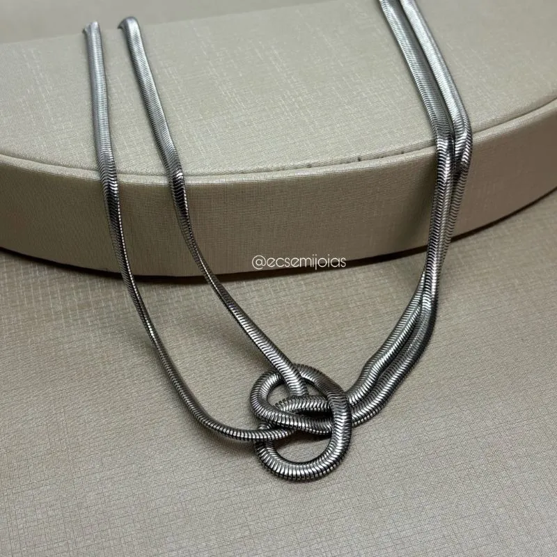 Colar lacraia de 3mm entrelaçado - 40cm + extensor - aço inoxidável