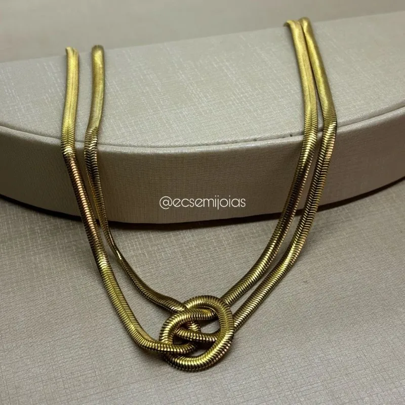 Colar lacraia de 3mm entrelaçado - 40cm + extensor - aço inoxidável dourado