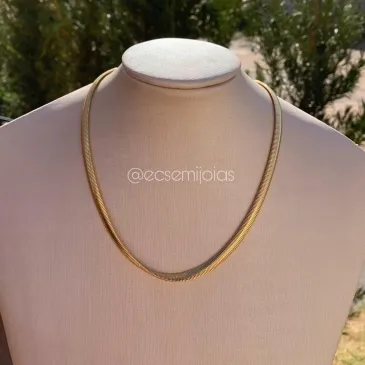 Colar lacraia 10mm - 45 cm - banhado a ouro 18k