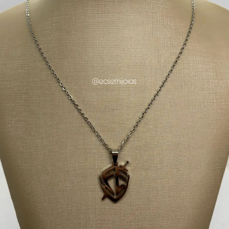 Colar masculino de elo português fino com pingente escudo fé - 50cm - aço inoxidável