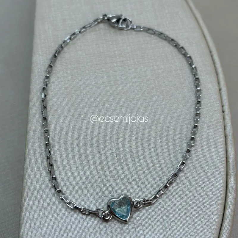 Pulseira cartier fina com 1 coração de zircônia - 19,5cm - aço inoxidável
