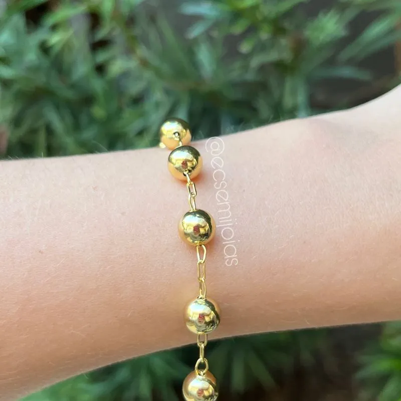 Pulseira com várias bolas lisas 8mm - 20cm - banhado a ouro 18k