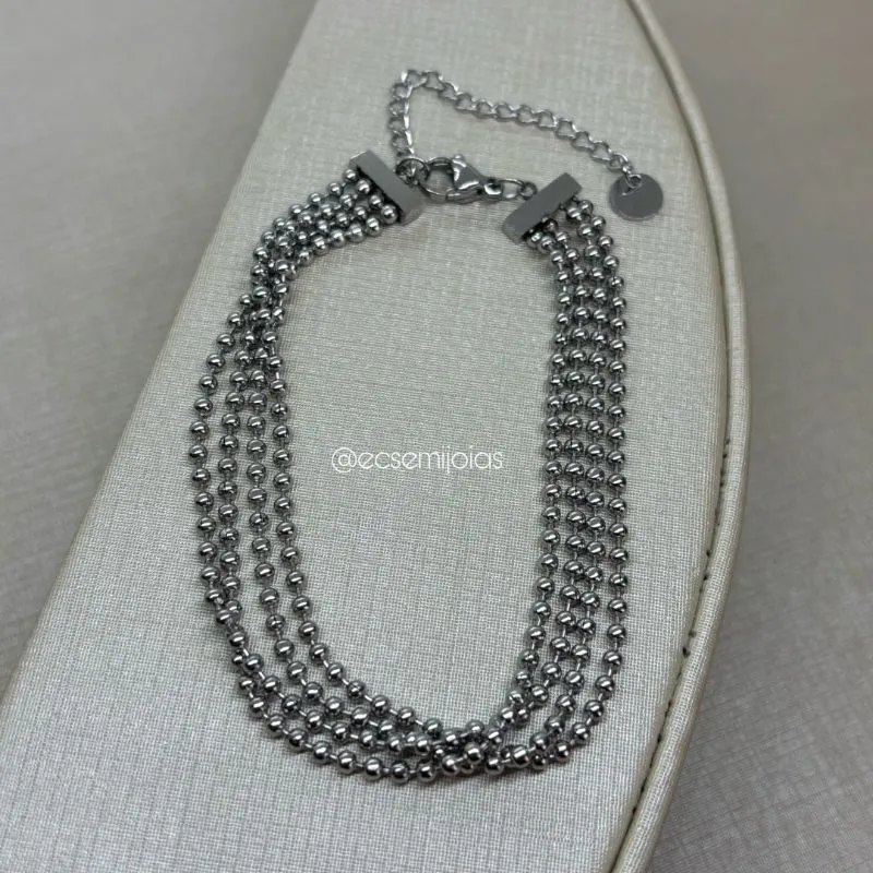 Pulseira de 4 malhas de bolinhas lisas - 17,5cm + extensor - aço inoxidável