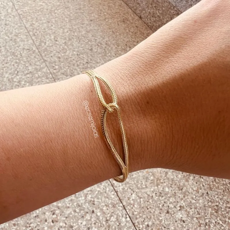 Pulseira de fita trançada - 16cm + extensor - banhado a ouro 18k