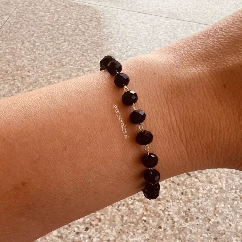 Pulseira de pedras redondas 6mm sextavadas - 16cm + extensor - banhado a ouro 18k