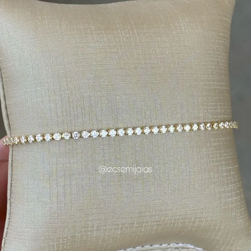 Pulseira infantil riviera cravejada - 12cm + extensor - banhada a ouro 18k