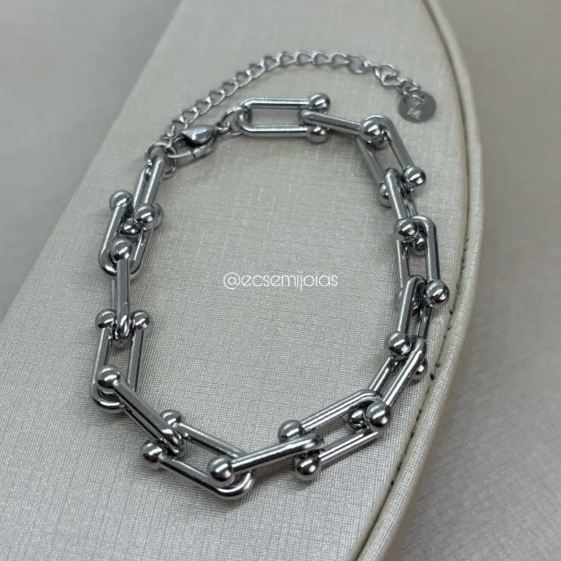 Pulseira inspiração de elos graduados - 17cm + extensor - aço inoxidável