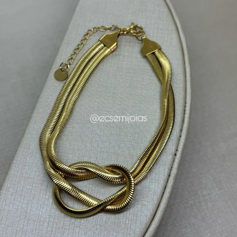 Pulseira lacraia de 3mm entrelaçado - 19cm + extensor - aço inoxidável dourado