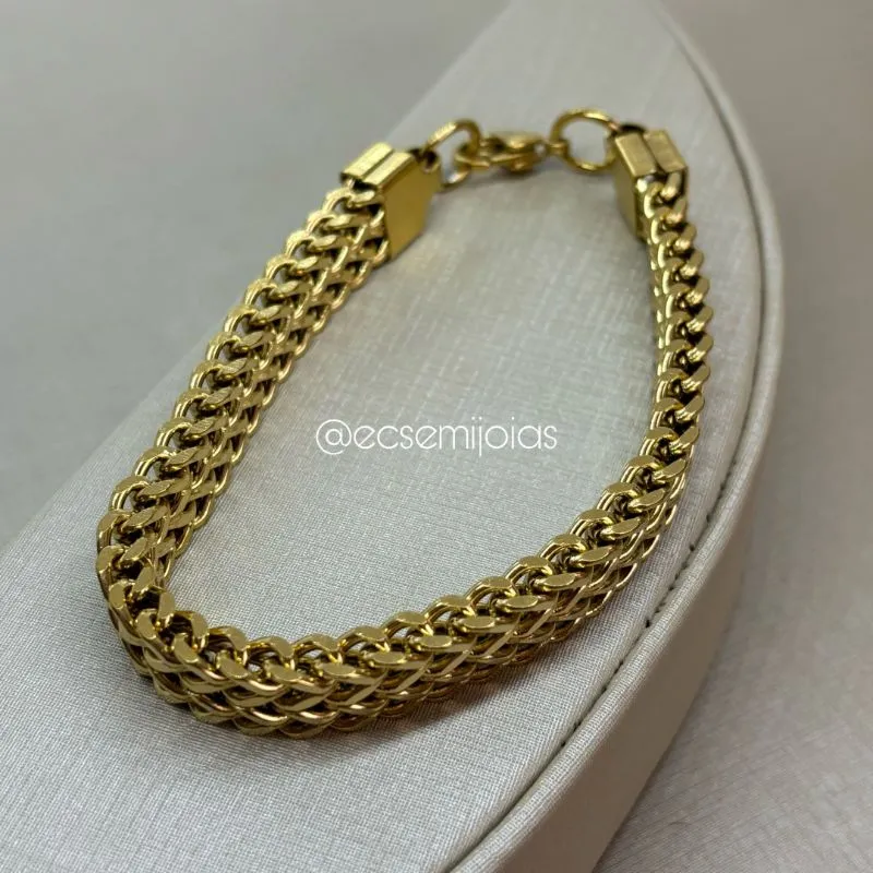 Pulseira masculina de malha de elo grumet 10mm - 21cm - aço inoxidável dourado