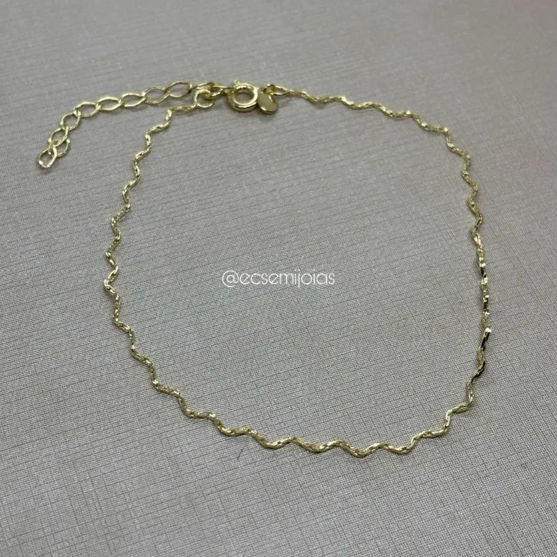 Tornozeleira de ondas - 23cm + extensor - banhado a ouro 18k