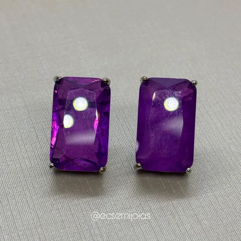 Brinco de zircônia retangular 16x18mm - banhado a ródio branco