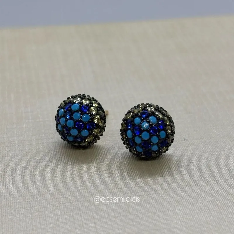 Brinco meia bola 10mm cravejada - banhado a ouro 18k