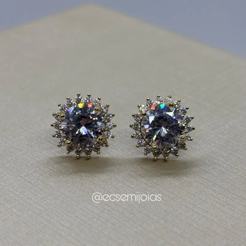 Brinco ponto de luz 8mm cravejado em volta - G - banhado a ouro 18k