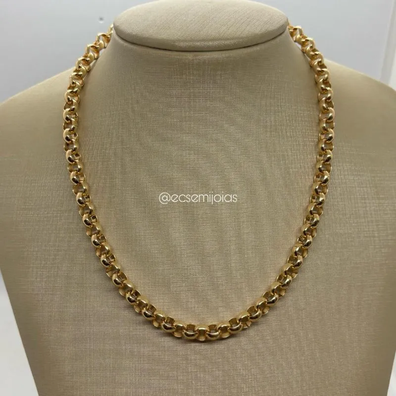 Colar de elo português 7mm - 43cm + extensor - banhado a ouro 18k
