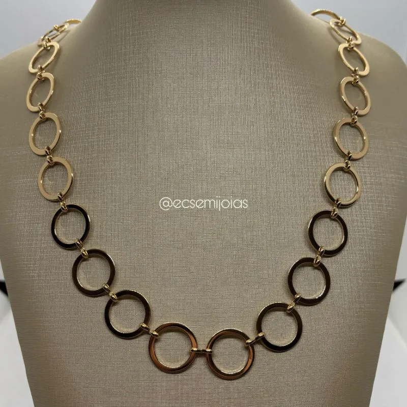 Colar de esferas redondas lisas vazadas - 53cm + extensor - banhado a ouro 18k