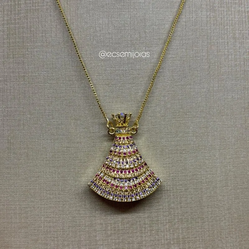 Colar perfumeiro leque cravejado - 80cm ajustável - banhado a ouro 18k