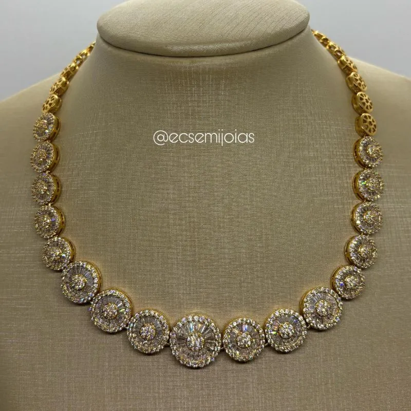 Colar todo de pizza cravejada - 41cm - banhado a ouro 18k