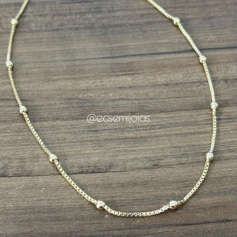 Colar veneziana de bolinhas 3mm lisas - 35 cm + extensor - banhado a ouro 18k