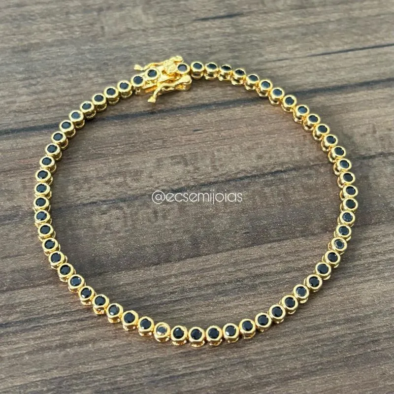 Pulseira de elos com 100% de zircônias maiores - 18cm - banhado a ouro 18k