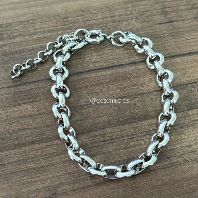Pulseira elo português 10mm - 22cm + extensor - banhado a ródio branco