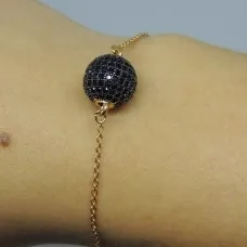 Pulseira fininha com bola cravejada - 15cm + extensor - banhado a ouro 18k