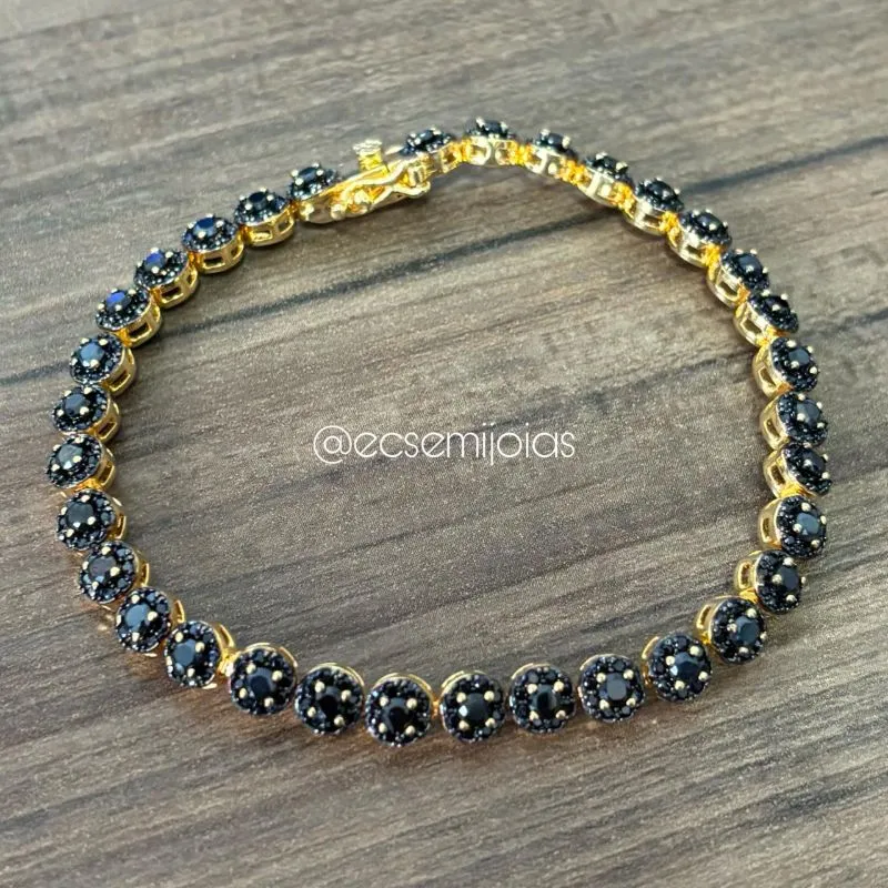 Pulseira florzinhas cravejadas - 19cm - banhado a ouro 18k