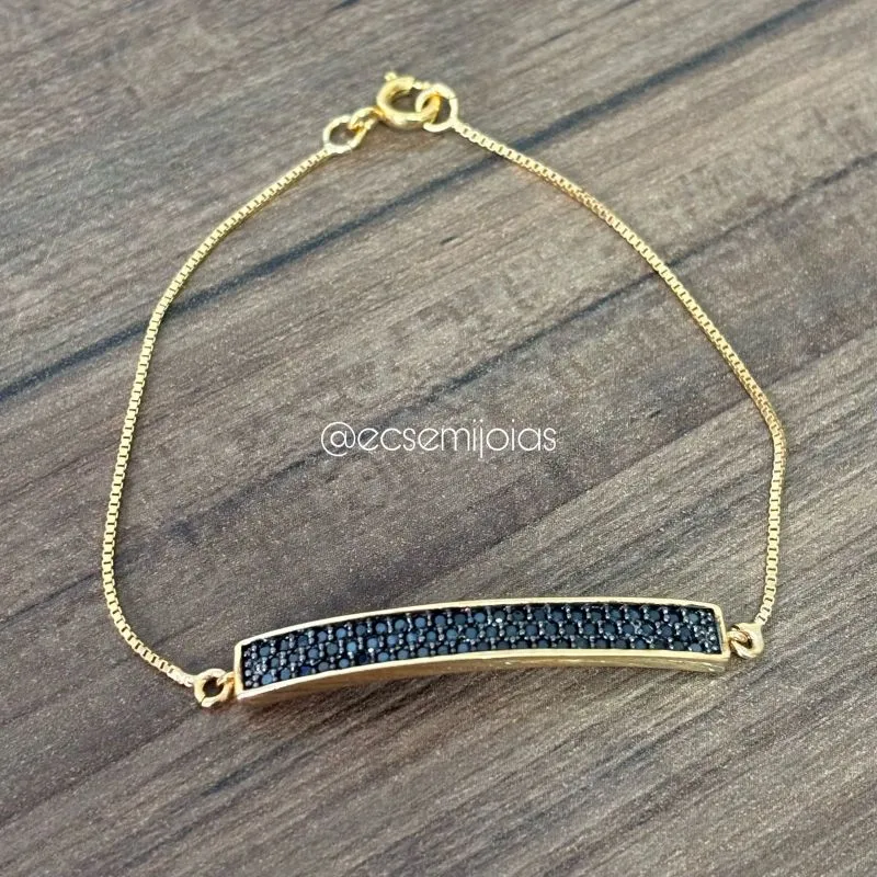 Pulseira retangular cravejado - 17,5cm - banhado a ouro 18k