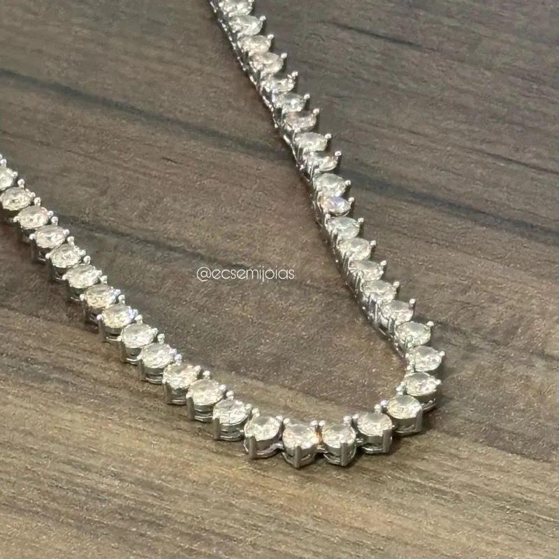 Colar riviera de 3 pontas 3mm - 42cm - banhado a ródio branco