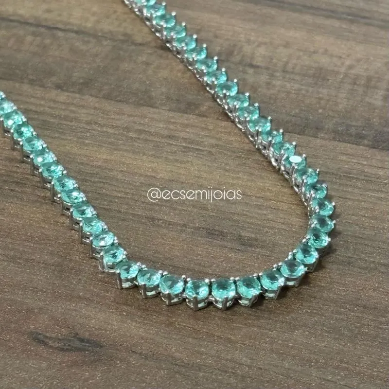 Colar riviera de 3 pontas 3mm - 42cm - banhado a ródio branco