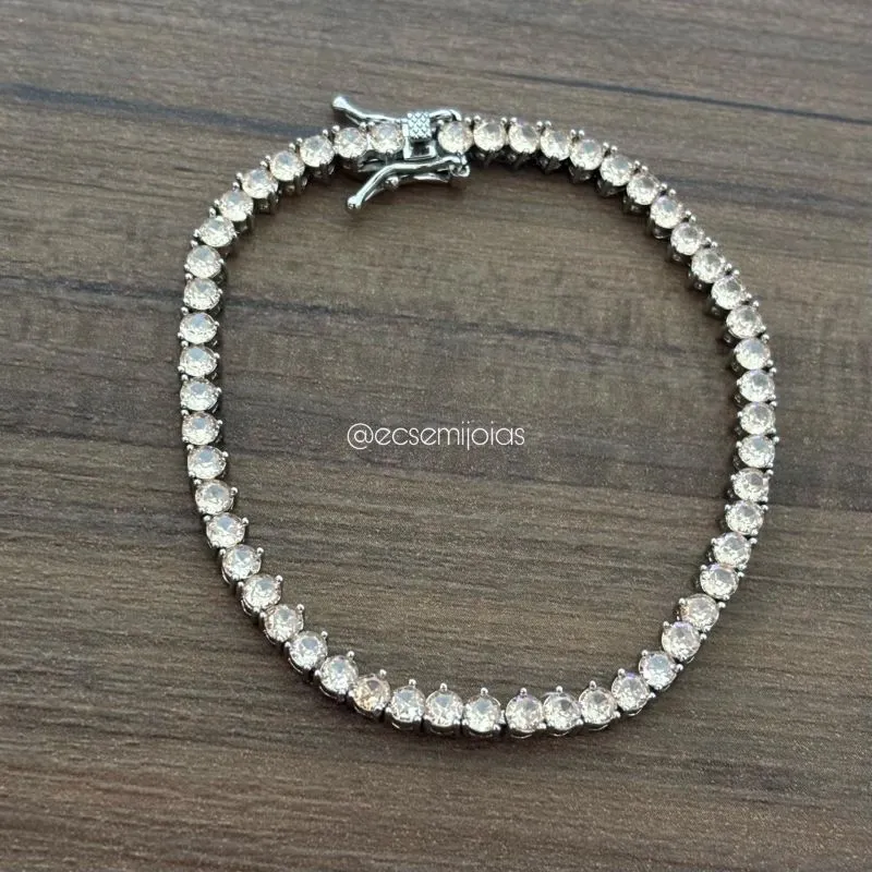 Pulseira riviera de 3 pontas 3mm - 17cm - banhado a ródio branco