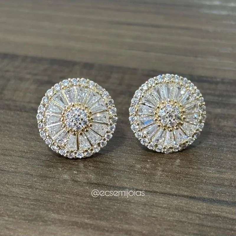 Brinco de pizza 16mm cravejado - banhado a ouro 18k