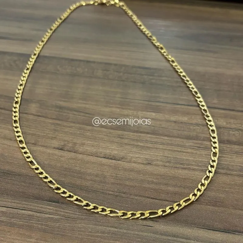 Colar masculino 3x1 de 4mm - 60cm - aço dourado