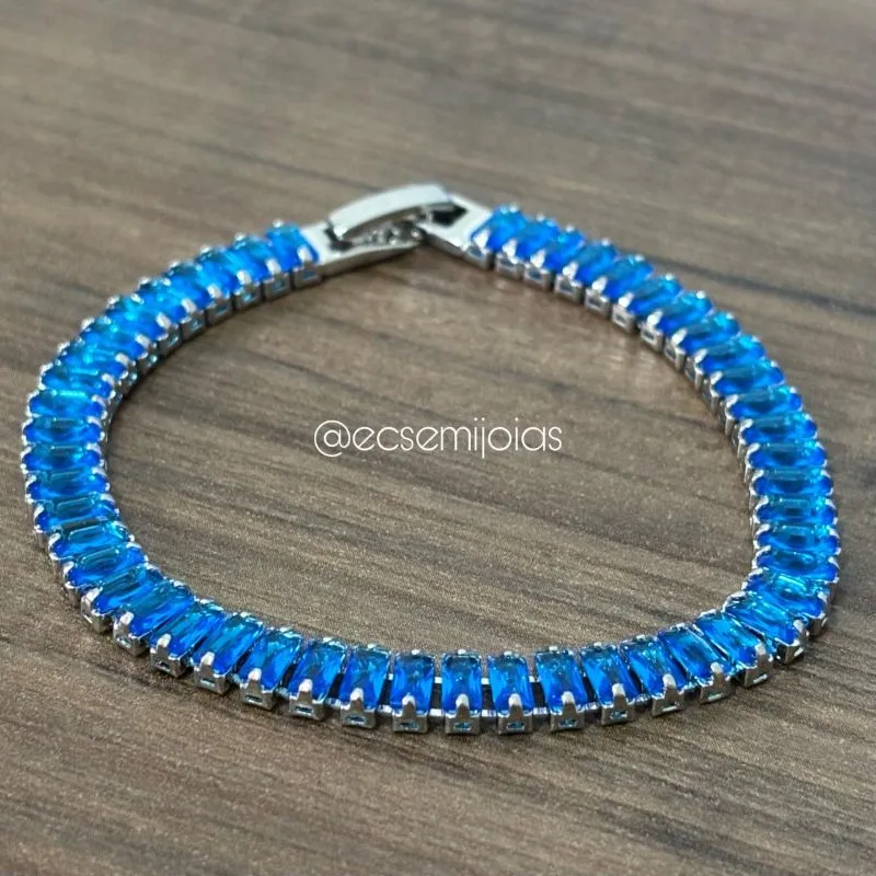 Pulseira riviera de zircônias baguetes 5mm - 18cm - banhado a ródio branco