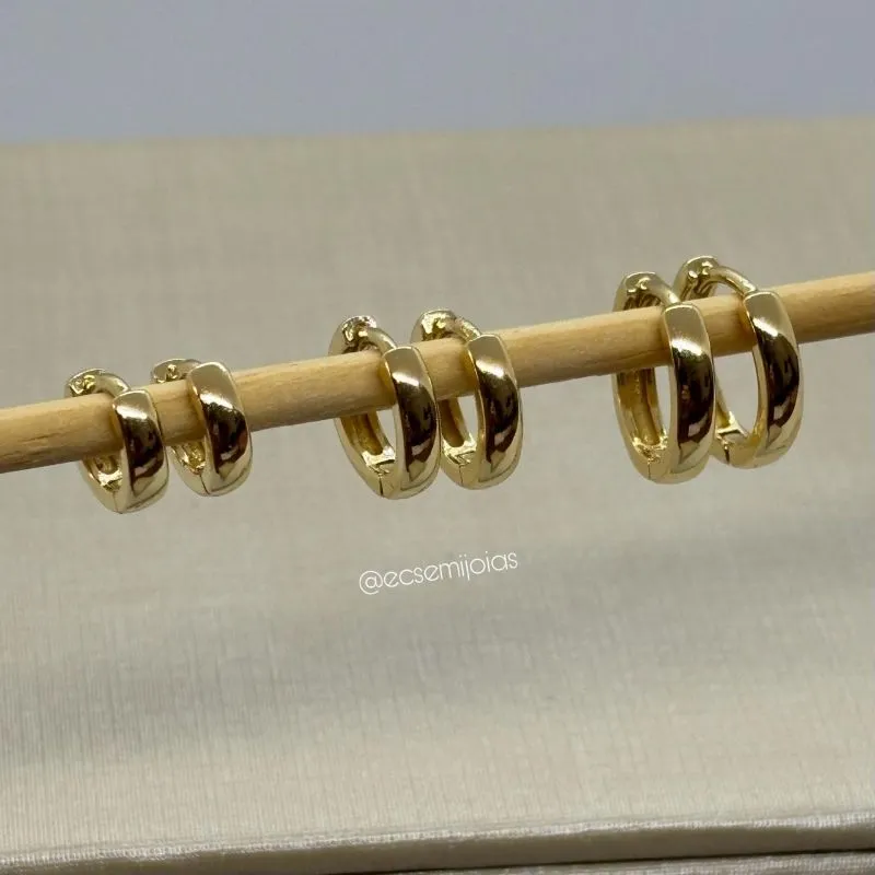 Argola lisa 9mm (P) -3mm espessura - banhado a ouro 18k