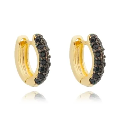 Brinco argola VR cravejada 2 fileiras - banhado a ouro 18k