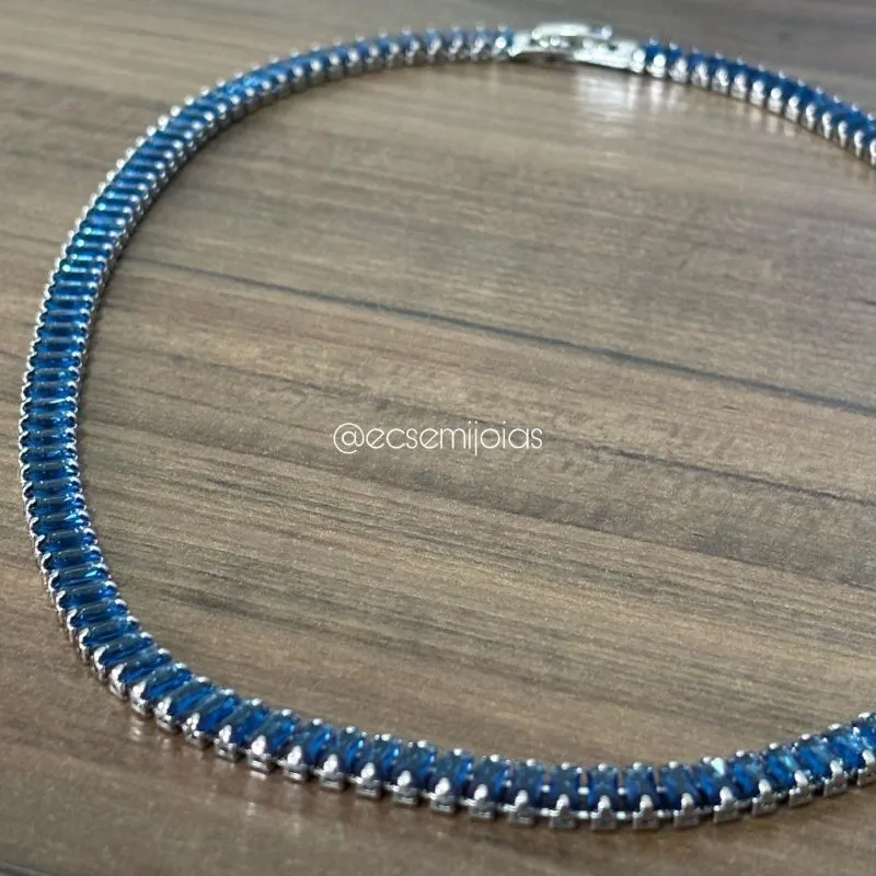 Choker riviera de zircônias baguetes 5mm - 35cm - banhado a ródio branco