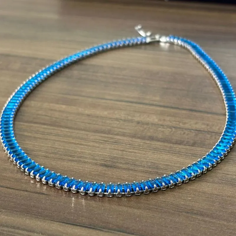 Choker riviera de zircônias baguetes 5mm - 35cm - banhado a ródio branco